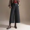 Pantalones cortos de lana, pantalones casuales elegantes para mujer, moda nueva primavera y otoño 2026, pantalones de pierna ancha estrecha, pantalones de estilo coreano