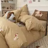 Ins estilo simples puro algodão roupa de cama conjunto de quatro peças 2026 novo desenho animado lençol de cama 100% algodão capa de edredom conjunto de três peças para dormitório