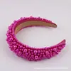 Diadema de perlas de lujo europea y americana, pasador de pelo, diadema de red para la parte superior de la cabeza, diadema roja para el cabello, presión lateral ancha, industria pesada exagerada, para mujer, venta al por mayor