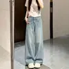 Calça jeans azul clara de cintura alta e perna larga para mulheres, novo estilo outono 2026, corte solto, modeladora, casual, fluida, calça reta de comprimento total