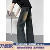 Calça Jeans Masculina, Calça Reta, Estilo Americano, Calça Longa Flare de Verão, Marca Tendência, Azul Vintage, Modelagem Wide-Leg, Corte Curvo