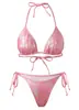 Bolsa Triangular de Color Sólido Traje de Baño Bikini con Cordones Sexy Alta Elasticidad Traje de Baño para Mujer Almohadilla Extraíble en el Pecho Secado Rápido Transpirable