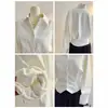 Camisa blanca de manga larga para mujer, estilo coreano, engrosada y forrada de forro polar, de cintura ceñida corta, nuevo diseño de otoño e invierno, elegante y con estilo para ir al trabajo