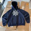 Aliexpress Transfronteiriço Moda Estilo Hip-Hop Americano High Street Casal Esportivo Cardigan com Zíper Moletom com Capuz Pintado à Mão e Calça de Moletom