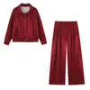 Moda Femenina Transfronteriza 2026 Estilo Europeo y Americano Chaqueta Bomber Holgada de Botones con Cuello Alto + Conjunto de Pantalones para Mujer E62914