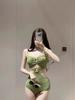 Maiô de Verão Feminino Sexy Spice Girl Verde Branco Nicho Elegante Siaman Alta Qualidade Peito Pequeno Piscina Termal Férias Maiô