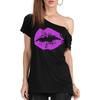 Verano Transfronterizo Europeo y Americano Moda Amazon Sexy Hombro Inclinado Estampado de Labios Camiseta Tops Talla Grande Ropa de Mujer