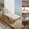 Sofá Vintage de Madeira Maciça Estilo Francês para Sala de Estar, Apartamento Pequeno, Varanda, Sofá-Cama Individual Dobrável, Dupla Utilização