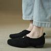 Mocasines Retro de Piel con Plegues, Punta Cuadrada y Tacón Bajo 2026 Otoño Nuevo Moda de Nicho Versátiles de Boca Baja para Mujer