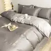 Conjunto de Roupa de Cama de Seda Lavada de Luxo para Quatro Peças, Lençol e Capa de Edredom, Sensação Refrescante de Seda de Gelo para Dormitórios de Estudantes