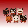 Produtos de Madeira Venda Quente Transfronteiriça Decorações de Halloween Artesanato em Madeira Combinação de Fantasma Abóbora Gato Preto Conjunto de 6 Peças Enfeites de Madeira