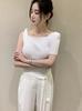 Chic Coreano Verano Nuevo Estilo Francés Nicho Diseño de Hombro Retorcido Hombros Descubiertos Manga Corta Tejido Top para Mujer
