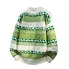 Suéter de tricô jacquard com padrão de losangos e gola redonda, novo para outono/inverno, uma peça básica estilosa e casual para homens jovens