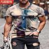 Camiseta Informal de Verano 2024 Nuevo Estilo Europeo y Americano Camiseta con Estampado 3D de Cruz para Hombre Cuello Redondo Manga Corta Corte Holgado