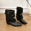 Botas de mujer de tacón grueso, moda 2026, de piel sintética, estilo otoñal elegante, punta fina, estilo francés, hasta la pantorrilla, con hebilla de cinturón