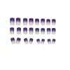Uñas Portátiles Estilo Francés con Gradiente Morado y Blanco y Brillo, Forma Cuadrada Redonda Corta, Frescas y Luminosas, Arte de Uñas Removible al por Mayor