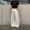 Design plissado estilo americano, calças levemente flare para mulheres e homens, calças casuais estilo outono old money, calças sociais simples de alta qualidade