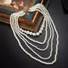 Estilo europeo y americano, cadena de perlas multicapa exagerada para la clavícula, cadena de perlas versátil para suéter, fabricante de collares de perlas de imitación transfronterizos para mujer
