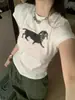 Camiseta de Manga Corta de Algodón Puro con Estampado Americano de Dachshund para Mujer, Hombro Normal, Cuello Redondo, Corte Ajustado, Top para Chica Popular, Estilo Ins