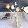 Cuchara pequeña redonda de acero inoxidable para café, cuchara para mezclar postres con mango largo, cuchara para helado, cuchara para helado, cuchara cuadrada para hielo, cuchara pequeña