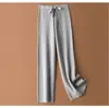 Calça de Lã Tricotada Wide Leg Feminina Outono/Inverno Cintura Alta Draping Calça de Lã até o Chão Alongada Roupa Externa Casual Calça Wide Leg Reta