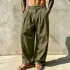 Pantalones casuales de algodón y lino para hombre, estilo "old money", corte holgado, talla grande, color liso, pierna ancha, comercio exterior transfronterizo, primavera y otoño