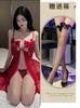 Lencería Sexy Hebilla Frontal Malla Transparente Lazo Pijama Caliente Abertura Falda Larga qqny Puro Deseo