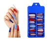 Uñas de Manicura de Ataúd en Forma de T de Color Mixto Navideño Transfronterizo Caja Azul Parche Completo Usable Uñas Postizas Largas de Ballet