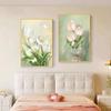 Cabeceira de Quarto Floral Cor Creme Pintura Decorativa, Arte de Parede Estilo Nórdico de Alto Padrão para Quarto Principal, Mural de Parede Fresco e Simples
