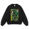 Marca retro de estilo callejero, sudadera con capucha estampada desgastada, estilo callejero europeo y americano de cuello redondo, sudadera holgada, directo del fabricante