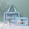 Bolsa de aseo transparente impermeable de PU, bolsa de almacenamiento de cosméticos de gran capacidad para viajes, bolsa de aseo portátil de alta gama para mujer
