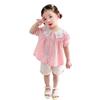 Ropa para niños 2025 verano nuevo bebé niña lindo cuello bordado conejo manga corta estilo extranjero conjunto de dos piezas de una generación de pelo