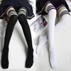 Meias Preppy Estilo Japonês Qianai Algodão Grossas Listras Pretas e Brancas Meias de Cano Alto Acima do Joelho Meias de Estudante Dropshipping