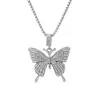 Collar de mariposa con incrustaciones de diamantes europeo y americano, colgante de moda cool para chica popular, cadena larga para suéter de moda hip hop callejero, personalidad para hombres y mujeres