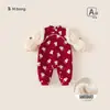 Bangxuan 2025 Nova Roupa de Inverno e Ano Novo para Bebês Meninas, Roupas de Um Ano, Macacões Infantis Estilo Chinês com Fivela de Pérola