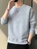 Camiseta de Manga Larga de Marca de Moda para Primavera y Otoño para Hombre Jacquard Casual Cuello Redondo Sudadera de Punto Top Suelto Atractivo y Versátil