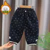 Pantalones de una pieza de forro polar para niña 2026 Otoño/Invierno Nuevo Estilo Coreano para Bebé Niña Casual Cálido Florales Pantalones Jogger