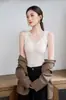 Nueva Camisola de Encaje de Principios de Otoño con Almohadillas en el Pecho Camiseta Base para Mujer con Cuello en V de Otoño Top para Mujer