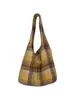 Chaleco a Cuadros de Lana Estilo Ins Japonés y Coreano Bolso Bolso de Hombro de Gran Capacidad Bolsa de Compras Bolso de Lona Versátil Nuevo Estilo Otoño e Invierno para Mujer