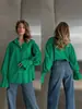 2026 Amazon Transfronteiriço Europeu e Americano Roupas Femininas Solta Botão Lapela Manga Longa Casual Cor Sólida Camisa Novo Estilo