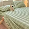 Lençol de cama espessado escovado de algodão puro Classe A 100% algodão xadrez de desenho animado conjunto de três peças duplo para dormitório de estudante