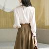 Camisa de gasa para mujer, otoño 2025, nueva camisa francesa, manga larga, otoño, manga abullonada, estilo occidental, camisa pequeña