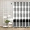 Fábrica de Origen Más Vendido de Amazon Cortina de Ducha de Baño Gruesa Impermeable con Borlas Simples de Rayas de Bambú Estampadas Higiene