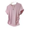 Camiseta de Algodón Puro para Mujer con Mangas Cortas Fruncidas, Nuevo Diseño Verano 2026, Corte Delgado, Plisada, Versátil Camiseta Básica Corta