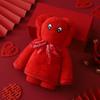 Toalha de casamento vermelha de lã coral, toalha de presente de casamento, personagem feliz, urso de pérola, toalha vermelha de casal