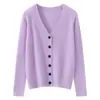 Cardigã de malha clássico com decote em V, novo modelo outono e inverno, suéter 100% caxemira pura, blusa de manga longa de cor sólida com abotoamento simples