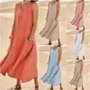 Sitio independiente de Amazon wish2023 verano estilo europeo y americano bolsillo sin mangas cuello redondo mujer vestido de algodón puro