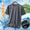 Camiseta de Seda de Gelo de Manga Curta para Homens, Roupas Masculinas Largas de Tamanho Grande, Simples e Versátil, Camiseta Confortável, Camiseta Casual de Cor Pura, Gola Redonda Moderna para Homens