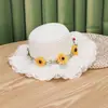 Sombrero de Paja para Niños Verano Corona Floral Lindo Sombrero de Playa Ondulado Protección Solar para Exteriores Viajes Sombrero de Pescador de Ala Ancha