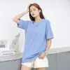 Una generación de nuevas mujeres de algodón color liso con copa integrada cuello redondo suelto manga corta jersey casual para casa camisa base